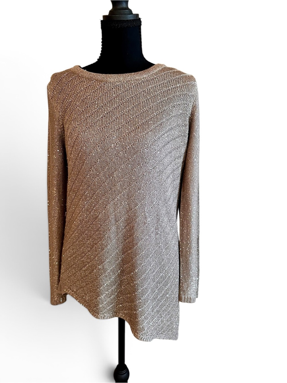 Women’s Shimmery Beige Long-Sleeve Asymmetric Top